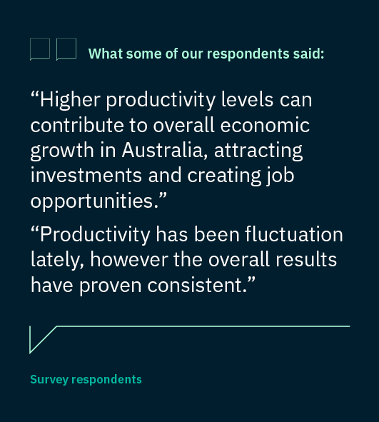 Business Radar quote from respondents: "Higher productivity levels can contribute to overall economic growth in Australia, attracting investments and creating job opportunities". "Productivity has been fluctuation lately, however the overall results have proven consistent".