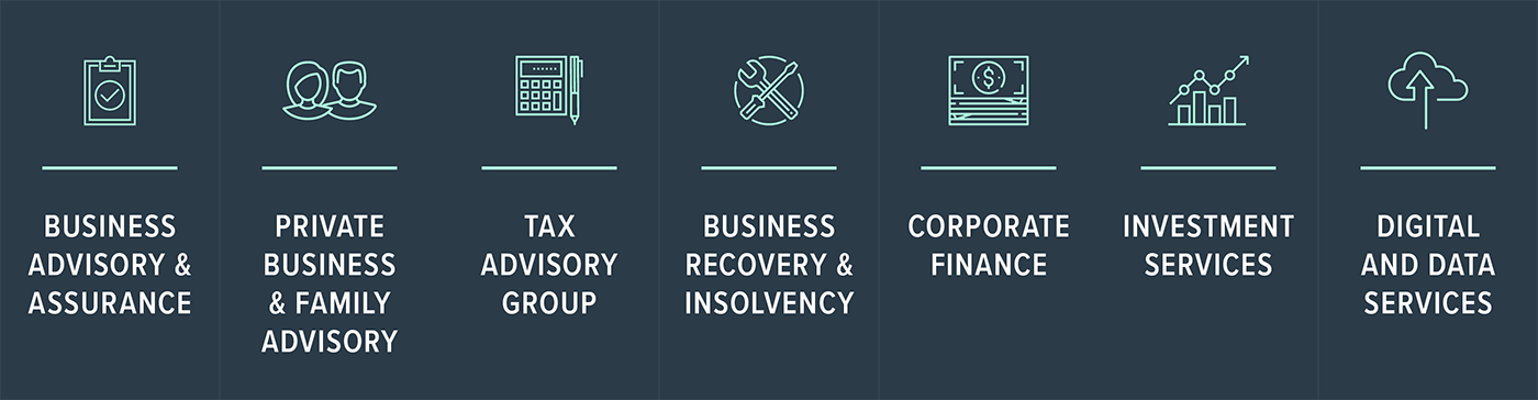Pitcher Partners Melbourne practice areas - Business advisory and assurance, private business and family advisory, tax advisory group, business recovery and insolvency, corporate finance, investment services, digital and data services